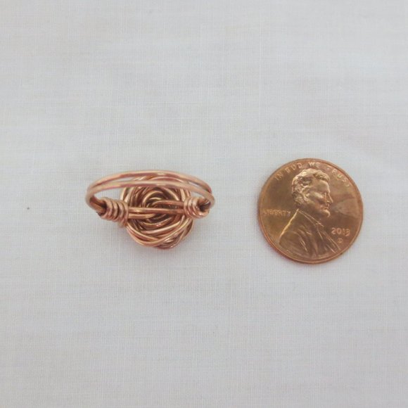 New Handcrafted Bright Copper Rose Wire Wrap Ring - Picture 5 of 9